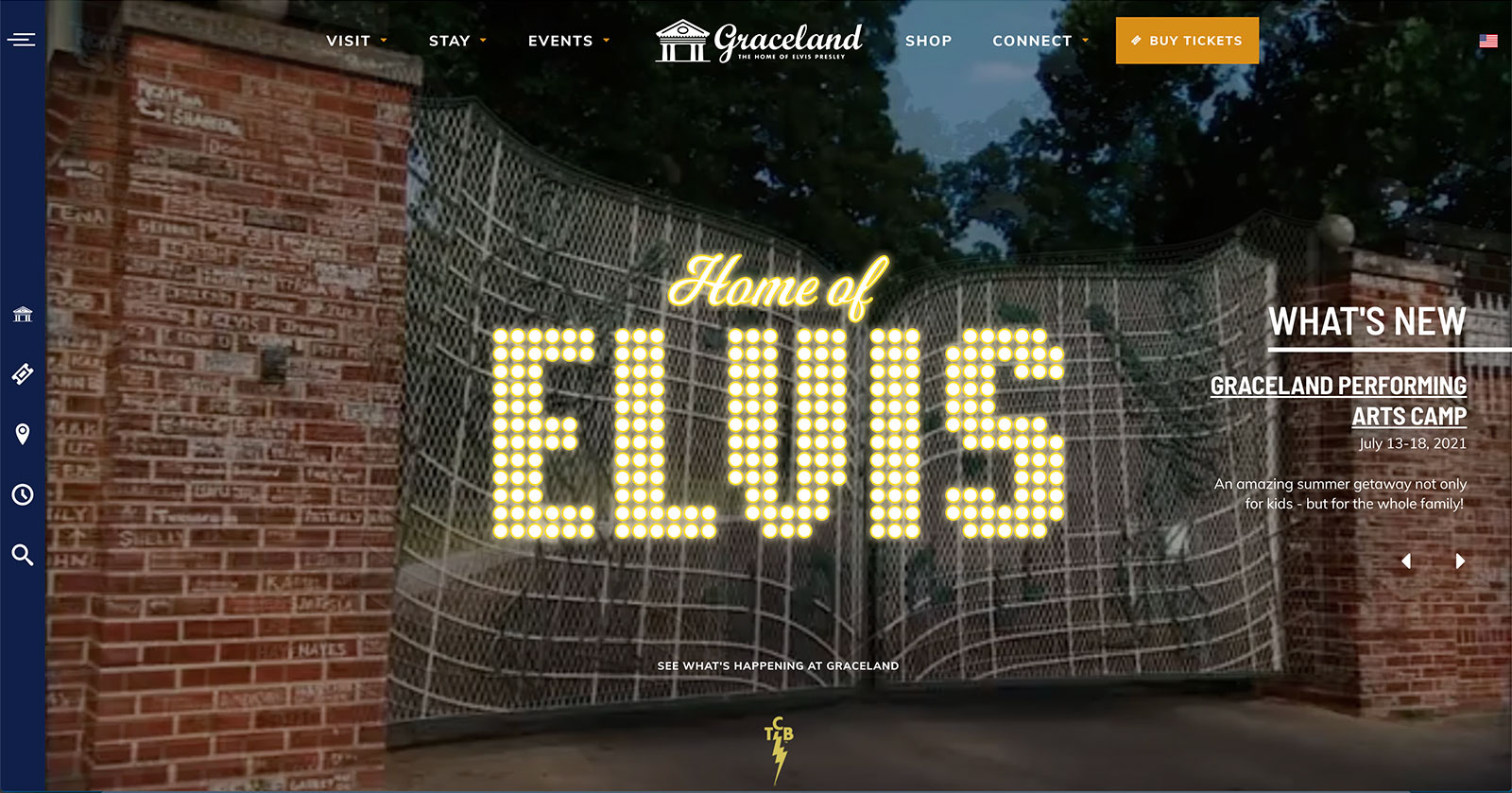 Screenshot of Graceland Website homepage