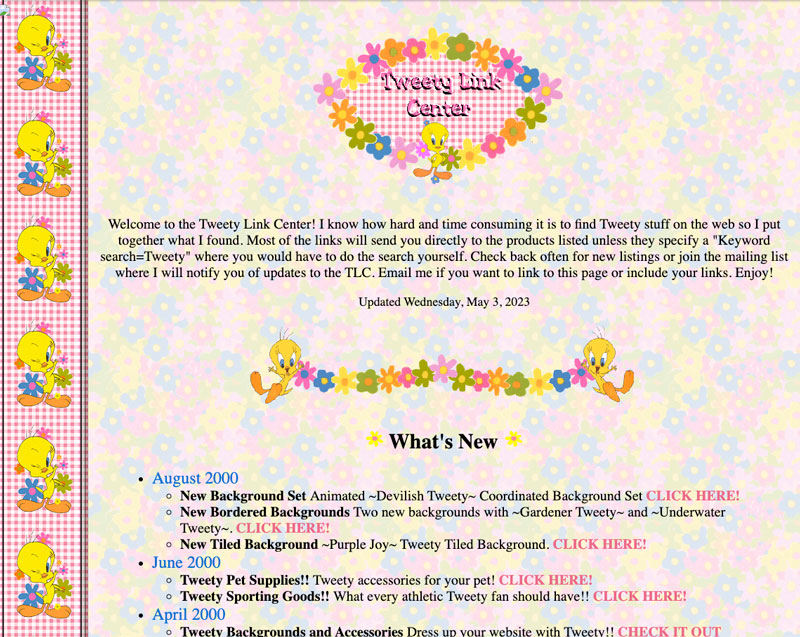 Screenshot of Tweety Link Center website