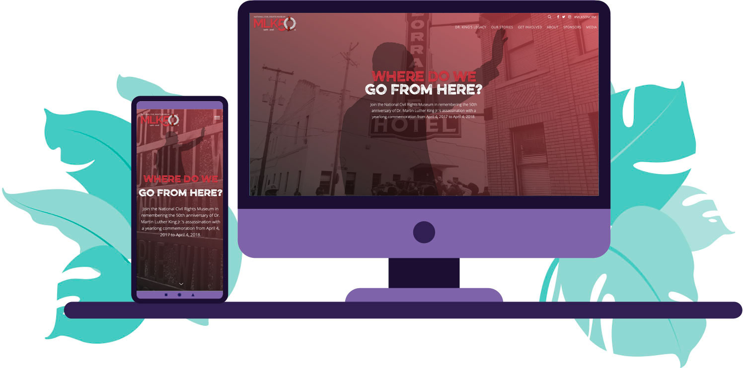 Grid of screenshots from the MLK50 website