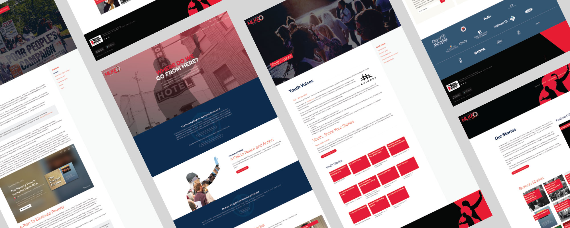 Grid of screenshots from the MLK50 website