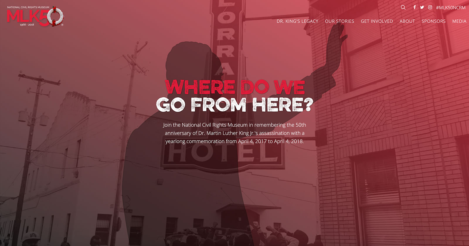 Screenshot of MLK50 Commemoration Website homepage