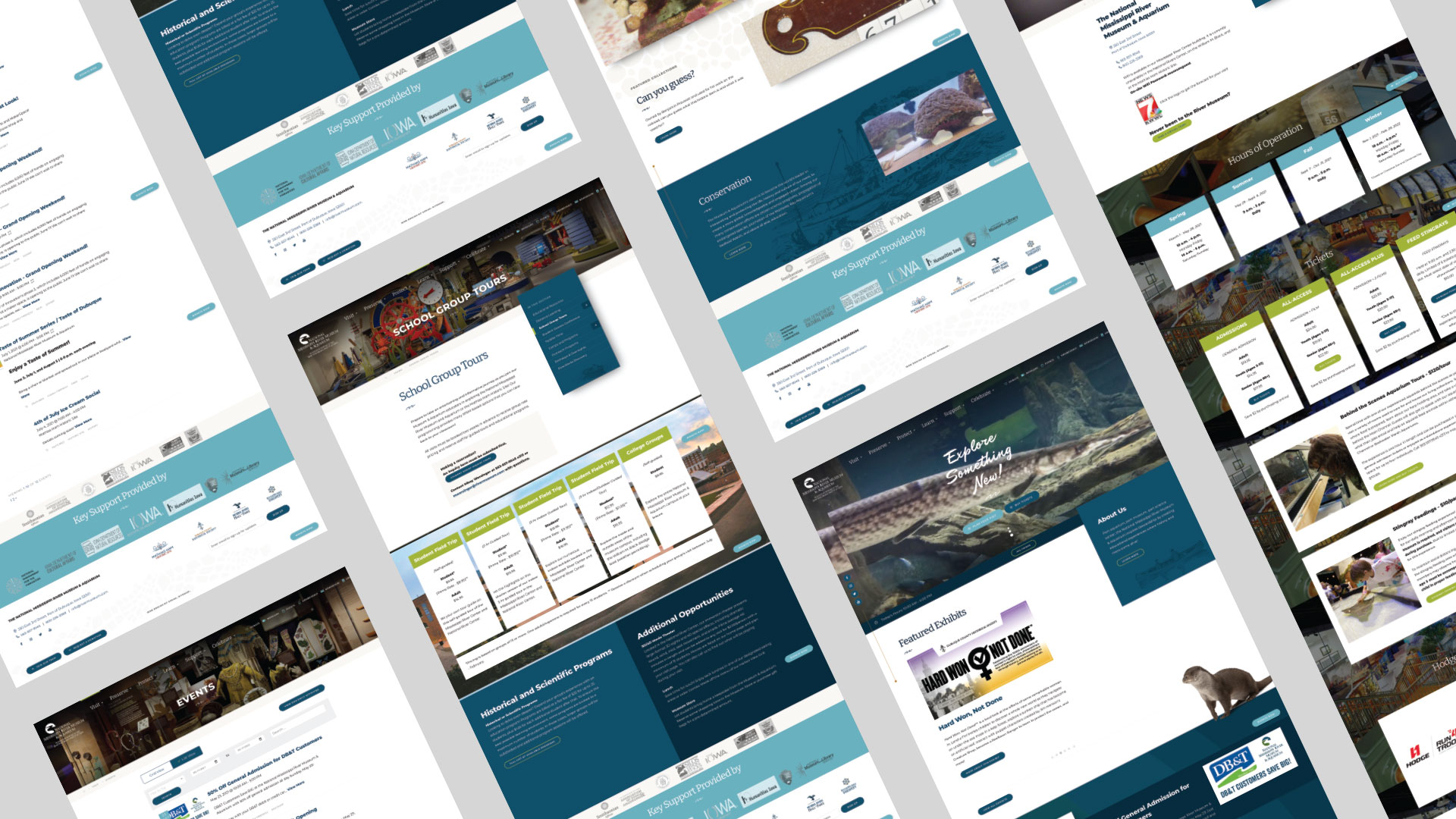 Grid of screenshots from the National Mississippi River Museum website