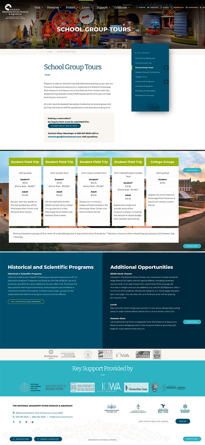 Screenshot of National Mississippi River Museum website