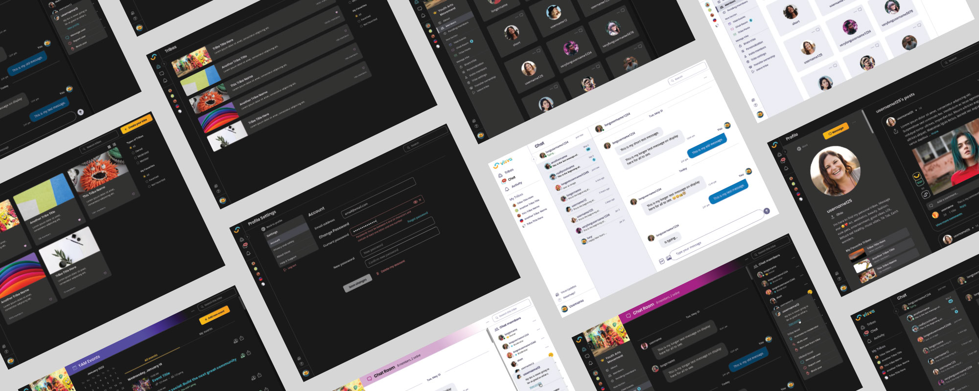 Grid of screenshots from the Visva app